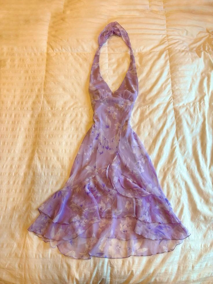 Pretty Halter Chiffon Print Floral Homecoming Dress,Lavender Cocktail Dress