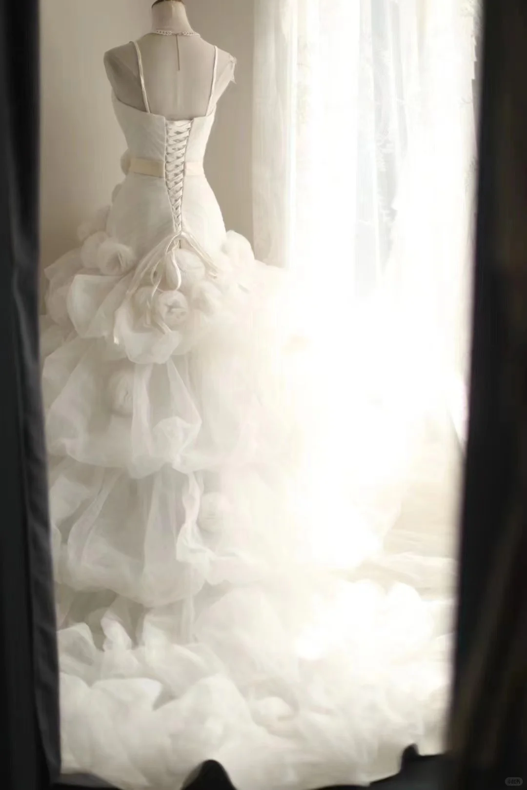 Romantic White Tulle Pleated A Line Princess Wedding Dress