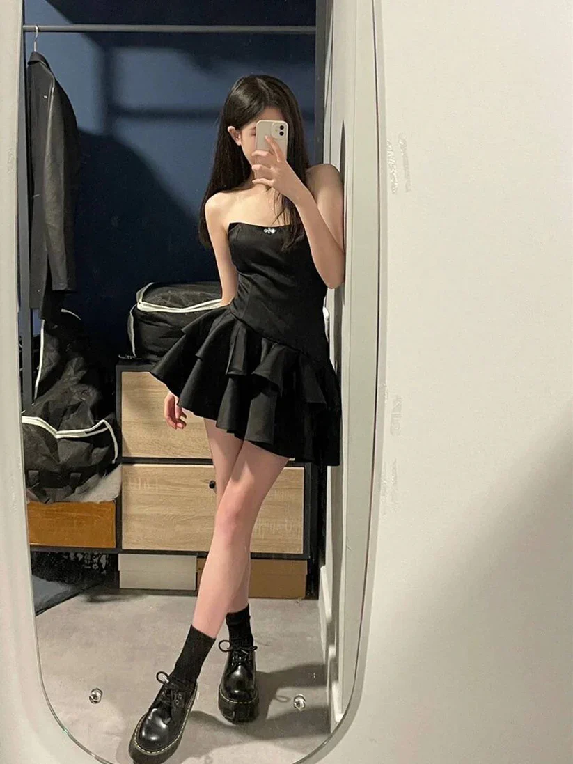 Sexy Black Irregular Puffy Short Homecoming Dress
