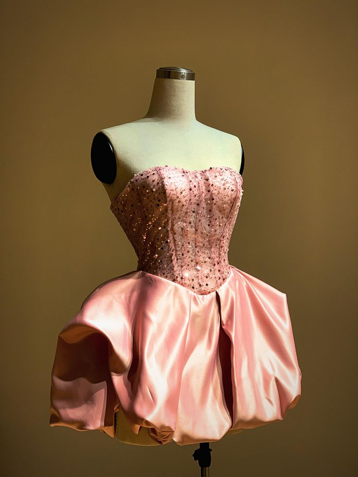 Pretty Strapless Hot Pink Satin Sequin A Line Short Homecoming Dress Formal 20th Birthday Outfits
