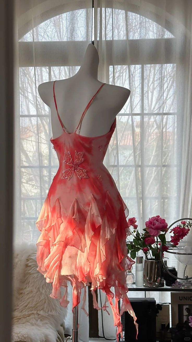 Gorgeous Spaghetti Straps Beaded Chiffon Irregular Ruffles Short Party Dress Homecoming Dress