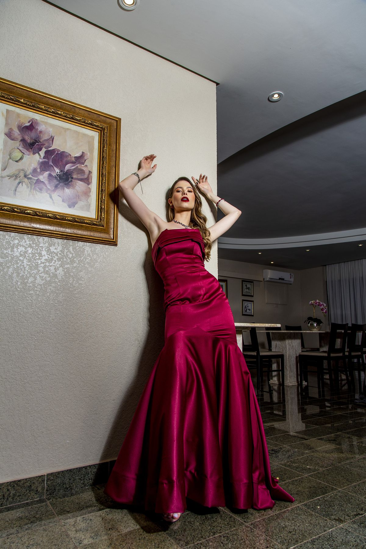 Stylish Hot Pink Strapless Satin Pleated Mermaid Evening Dress Long Birthday Prom Gown
