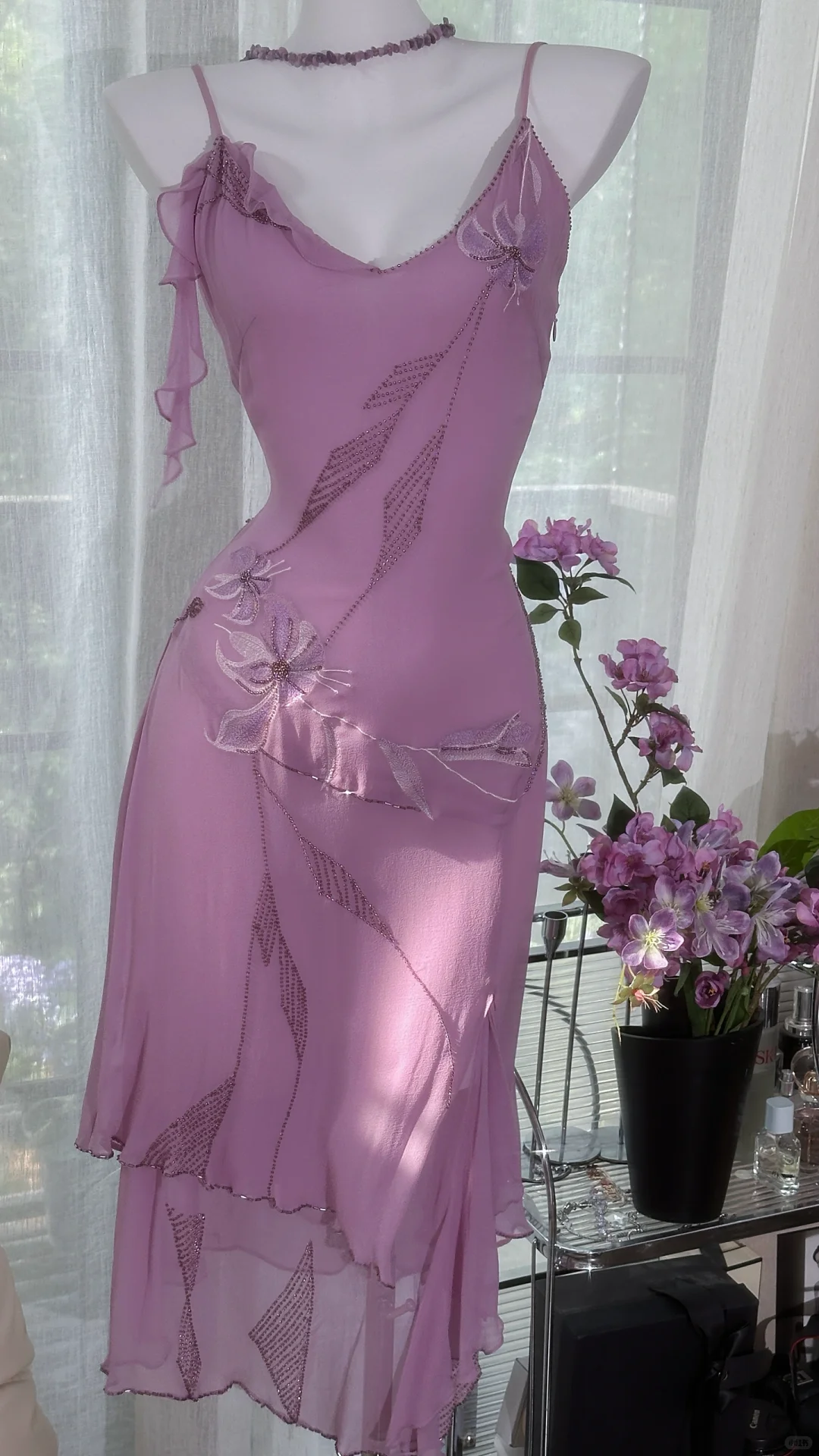 Classy Spaghetti Straps V Neck Purple Chiffon Homecoming Dress Short Party Dress
