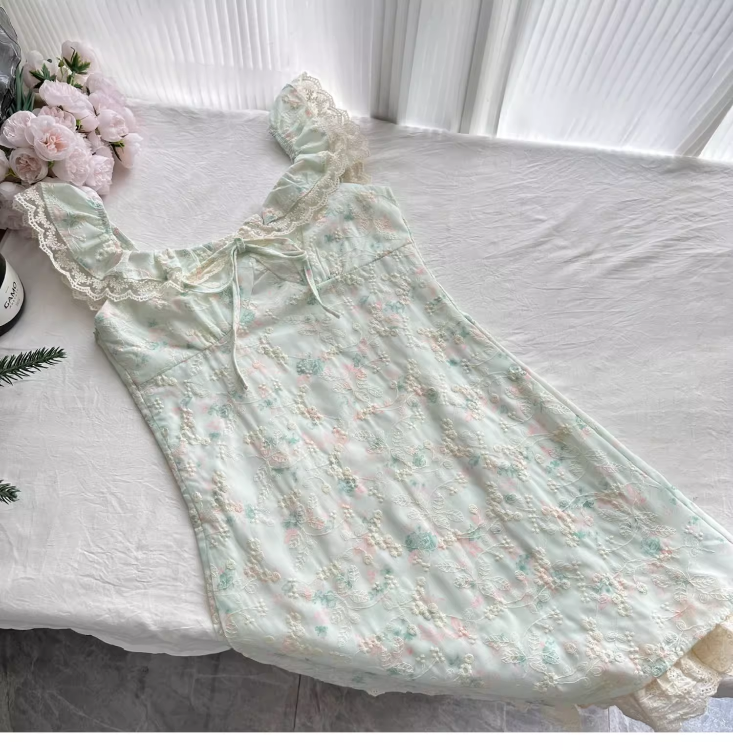 Sweet Floral Mint Green A-Line Short Dress Birthday Dress