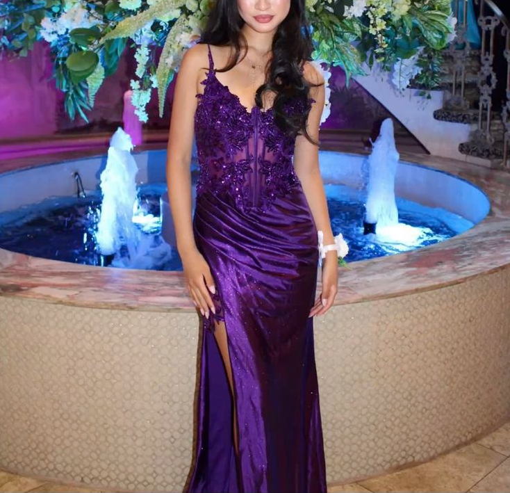Purple shiny party dress evening dress