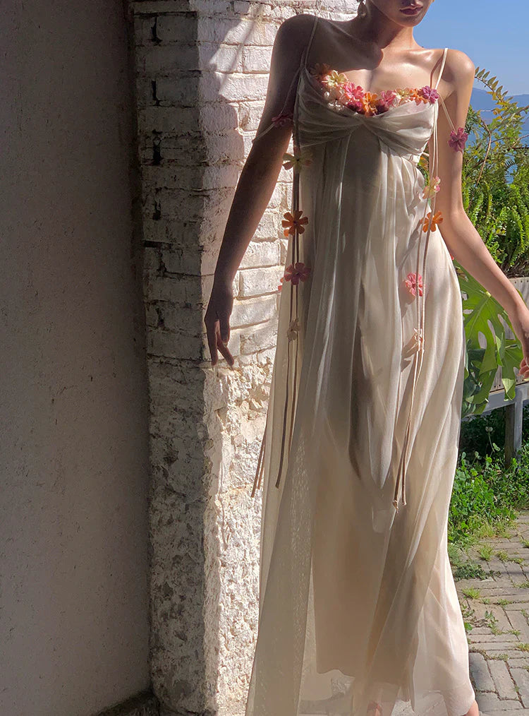 Bohemian Long Beach Dress for Women, Chic and Elegant Outfit with Spaghetti Straps, Princess Evening Gowns