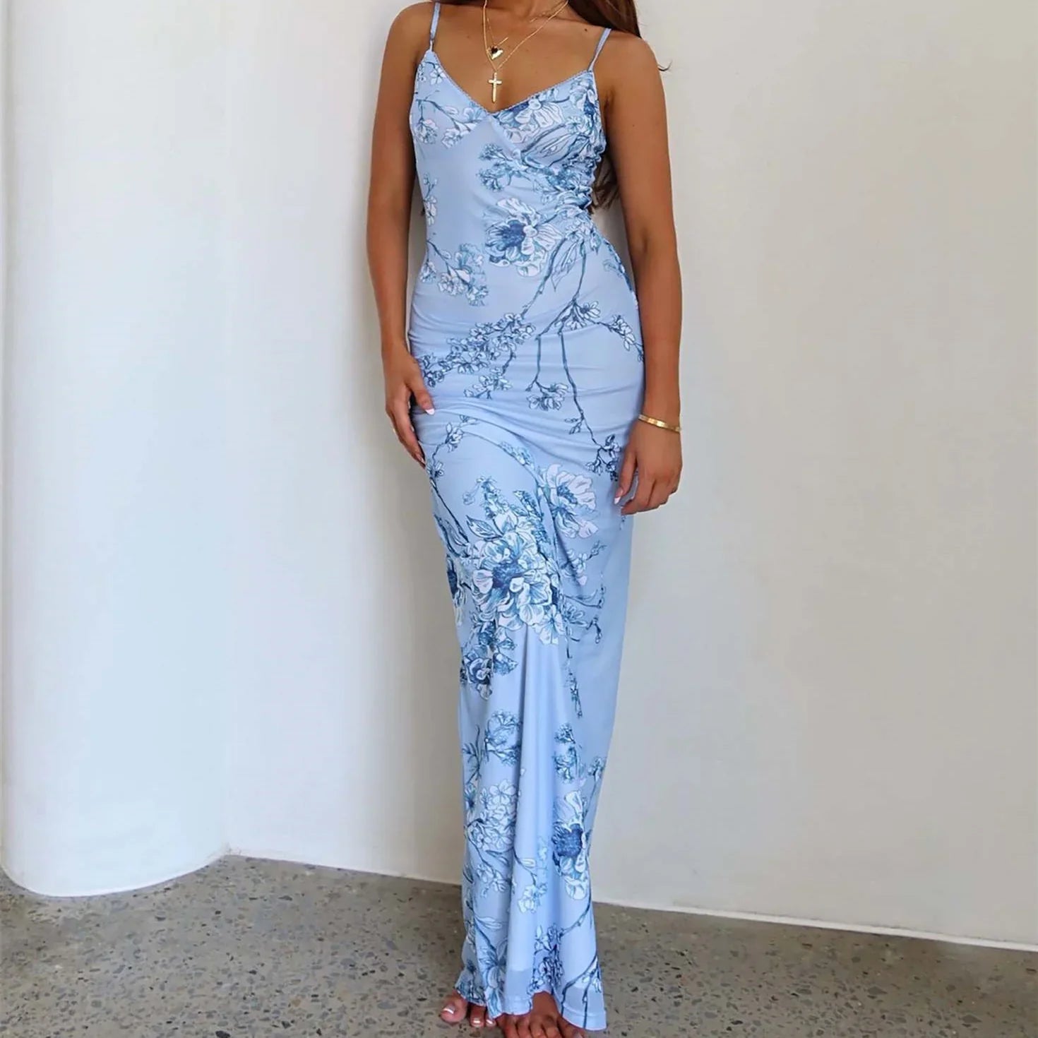 Modest Mermaid Spaghatti Straps Light Blue Prom Dress Long Evening Dresses