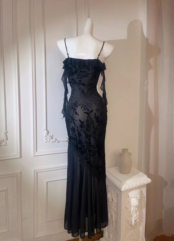 Sexy Mermaid Long Prom Dress Black Evening Party Dress