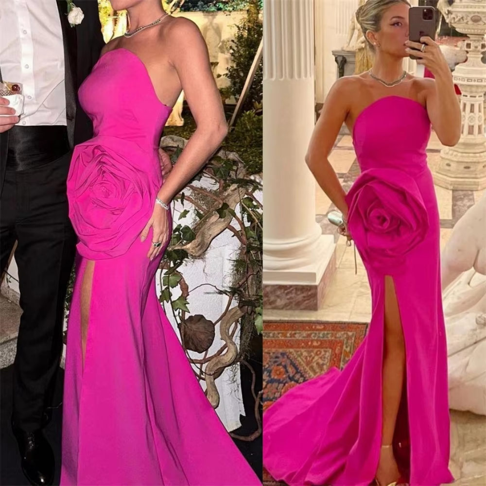Strapless Prom Dresses Sheath, Celebrity Party Gowns, Flowers Occasion Evening Dresses