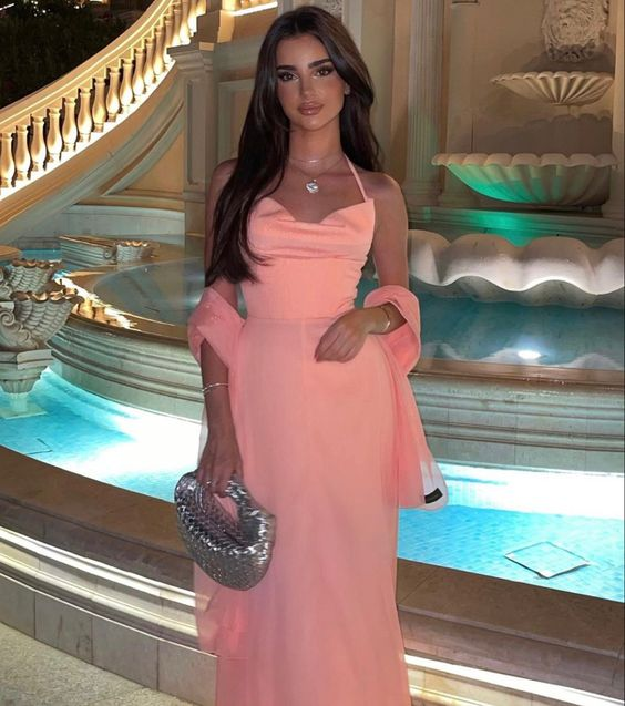 Pink Elegant Long Party Dress A Line Evening Gown