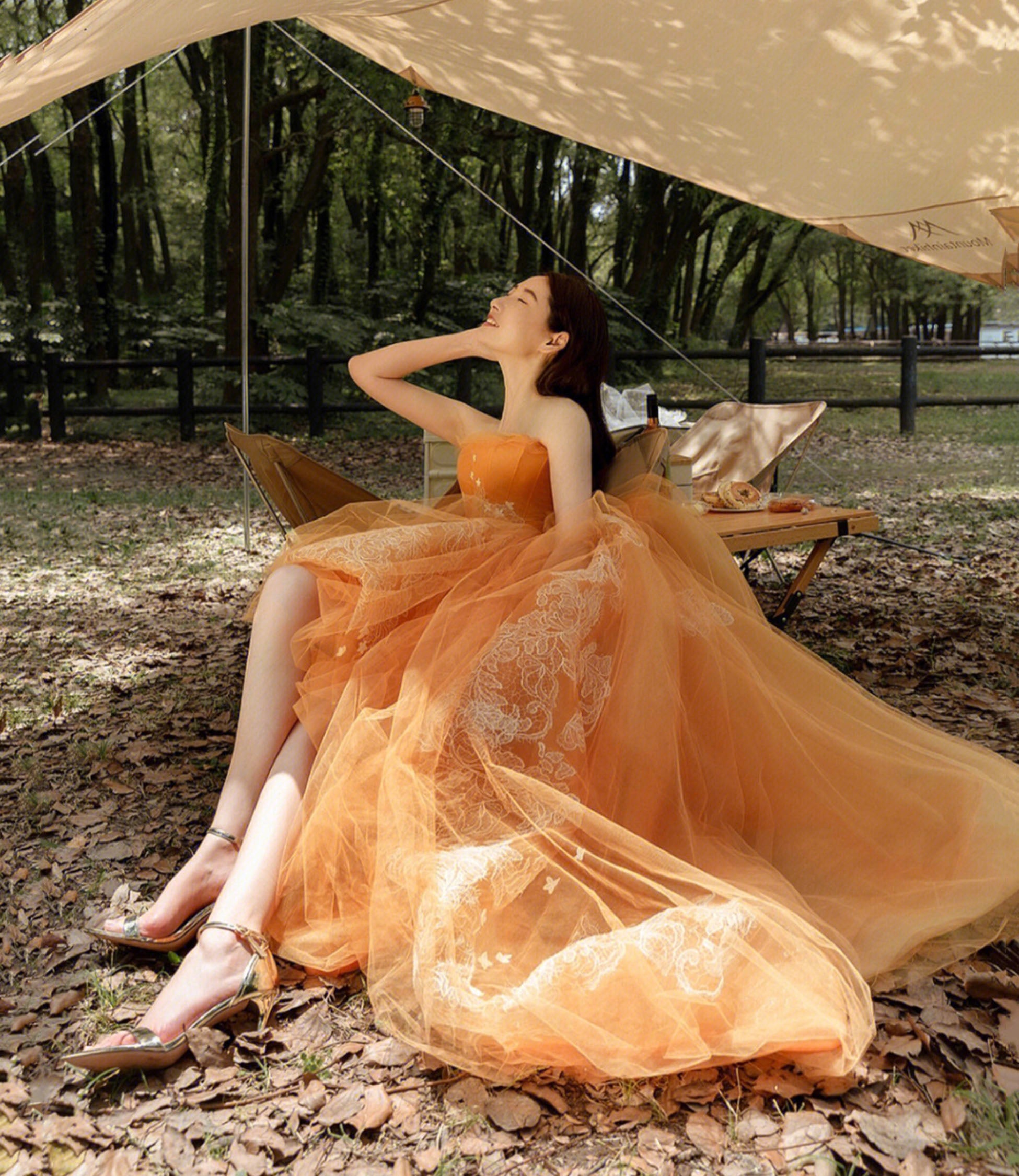 ORANGE TULLE LACE HIGH LOW PROM DRESS EVENING DRESS