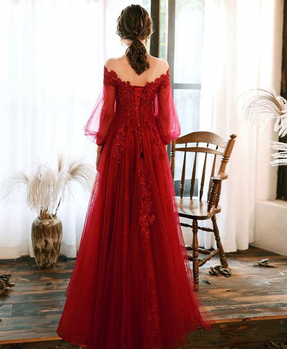 Round Neck Tulle Beads Long Prom Dress Evening Dress