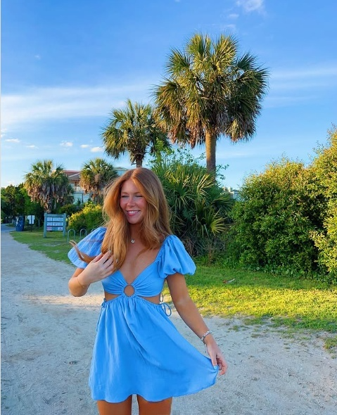 Blue Waist Cut Out Homecoming Dress,Blue Beach Dress