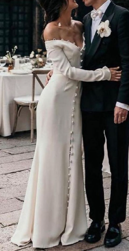 Elegant Off White Unique Wedding Dress Long Bridal Gown