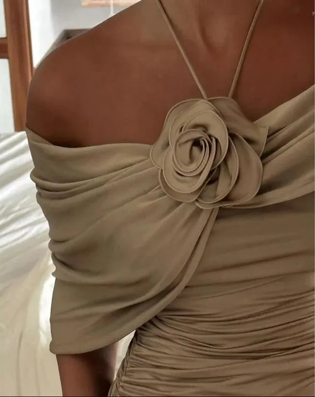 Party Dresses Champagne Evening Dress For Women Sleeveless Floor Length 3D Flower Formal Elegant Dress