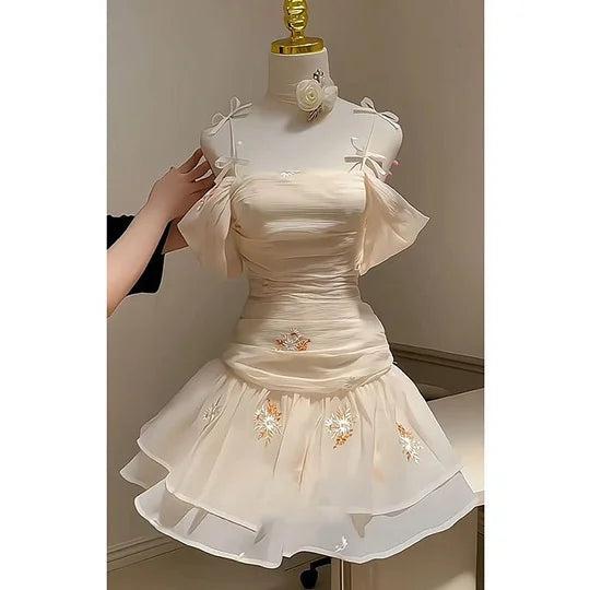 Cute A line Chiffon Straps Homecoming Dress with Ruched Bodice