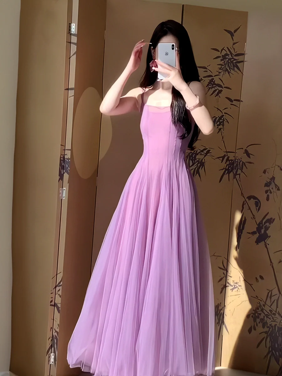 A Line Purple Tulle Long Prom Dress Sexy Evening Dresses
