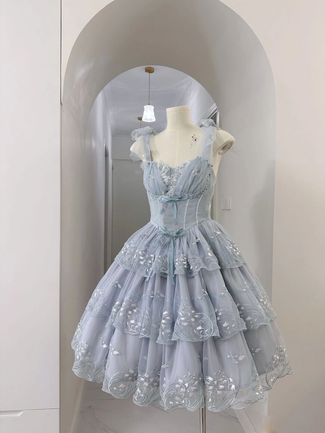 Sweet Tulle Lace Layered A Line Birthday Outfits Blue Formal Short Graduation Homecoming Dress