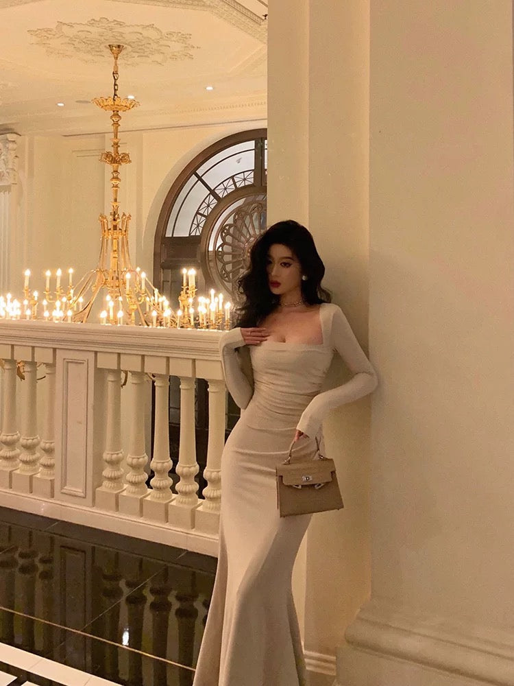 Gorgeous Mermaid Square Neckline Ivory Date Night Dress Long Prom Dresses Birthday Outfits