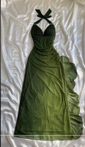Charming Halter Ombre Green Chiffon Long Prom Dress Party Evening Gown