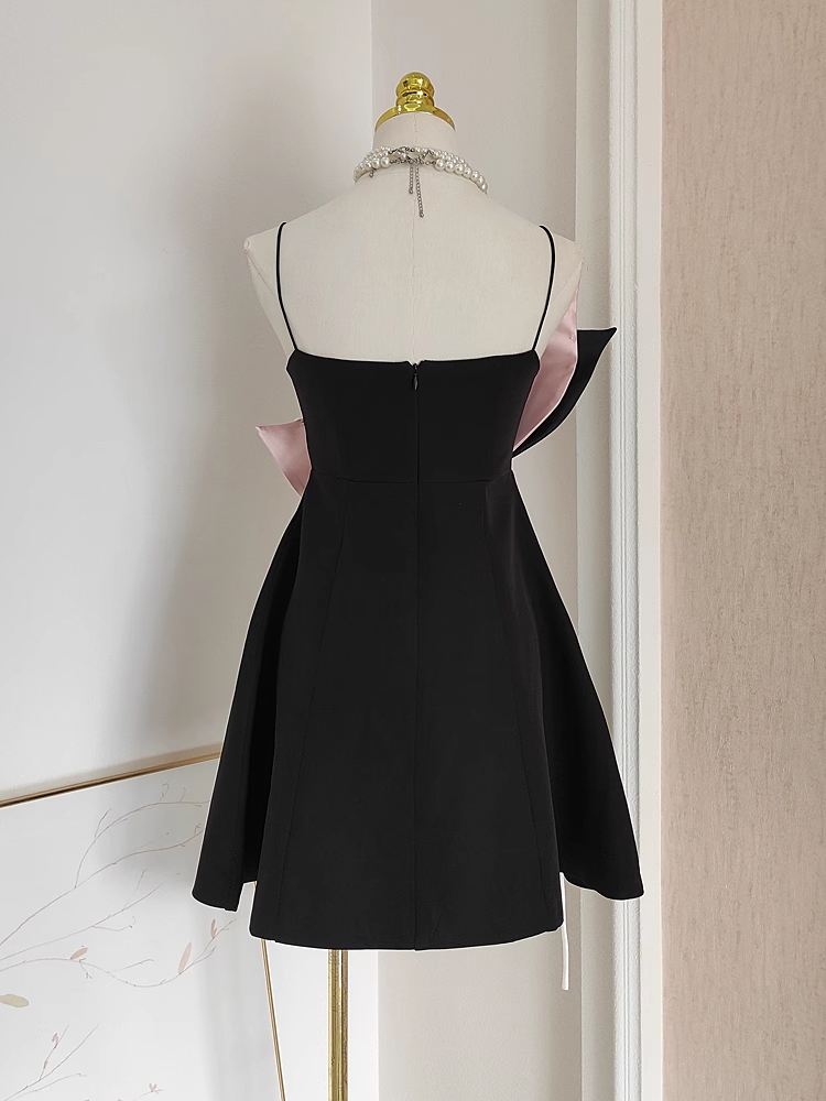 Cute A line Spaghetti Straps Black Satin Short Homecoming Dresses Birthday Outfits