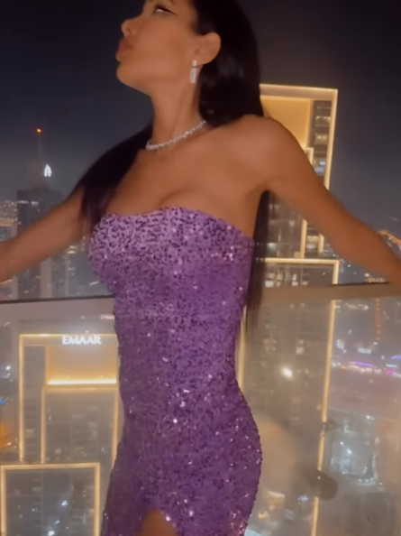 Sparkly Purple Strapless Sequin High Slit Mermaid Evening Dress Long Wedding Guest Dress Party Dress