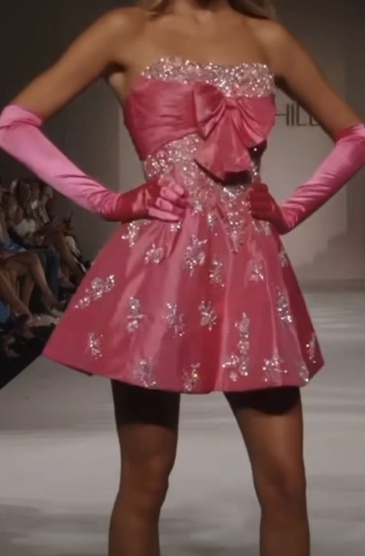 Stylish Pink Sequin Beaded Mini Birthday Outfits Formal Homecoming Dress With Gloves