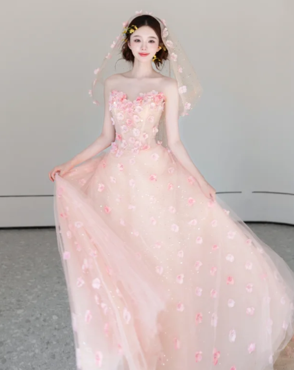 Flowers Tulle Sequin Prom Dress Sweet 16 Birthday Dress Evening Dress