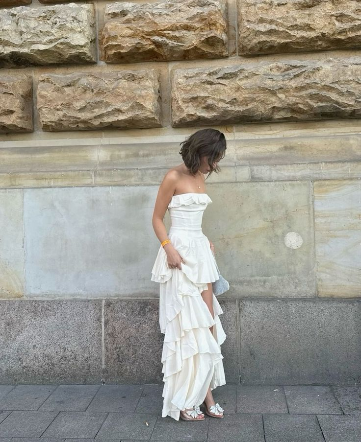 Elegant Ivory Strapless Satin Layered Prom Dress,Formal Wedding Evening Dress