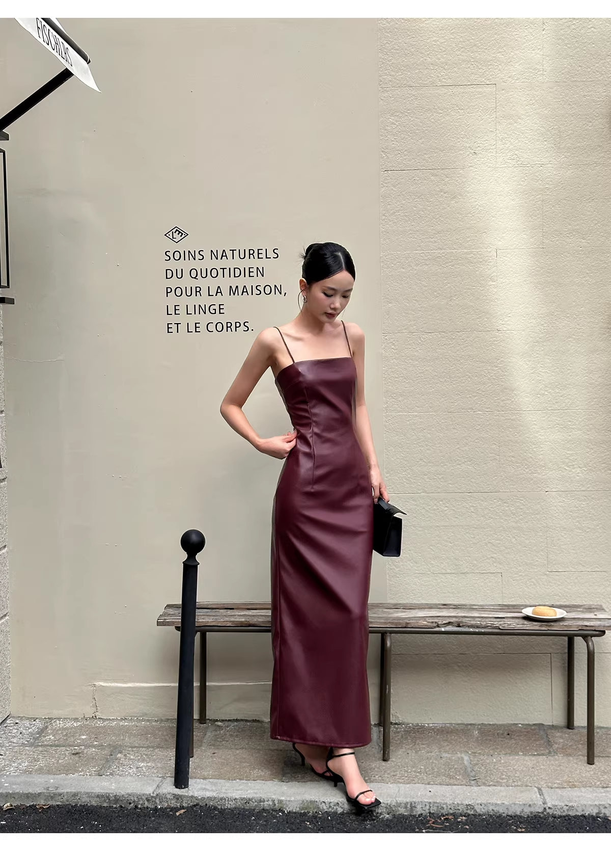 Fashion Spaghetti Straps Burgundy Sheath Long Party Dress Birthday Evening Dress