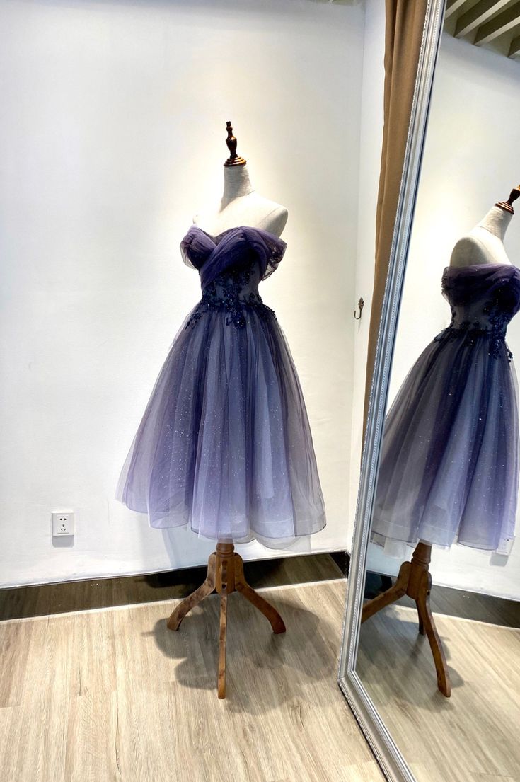 Cute Tulle Lace Short Prom Dress Off the Shoulder Homecoming Dress