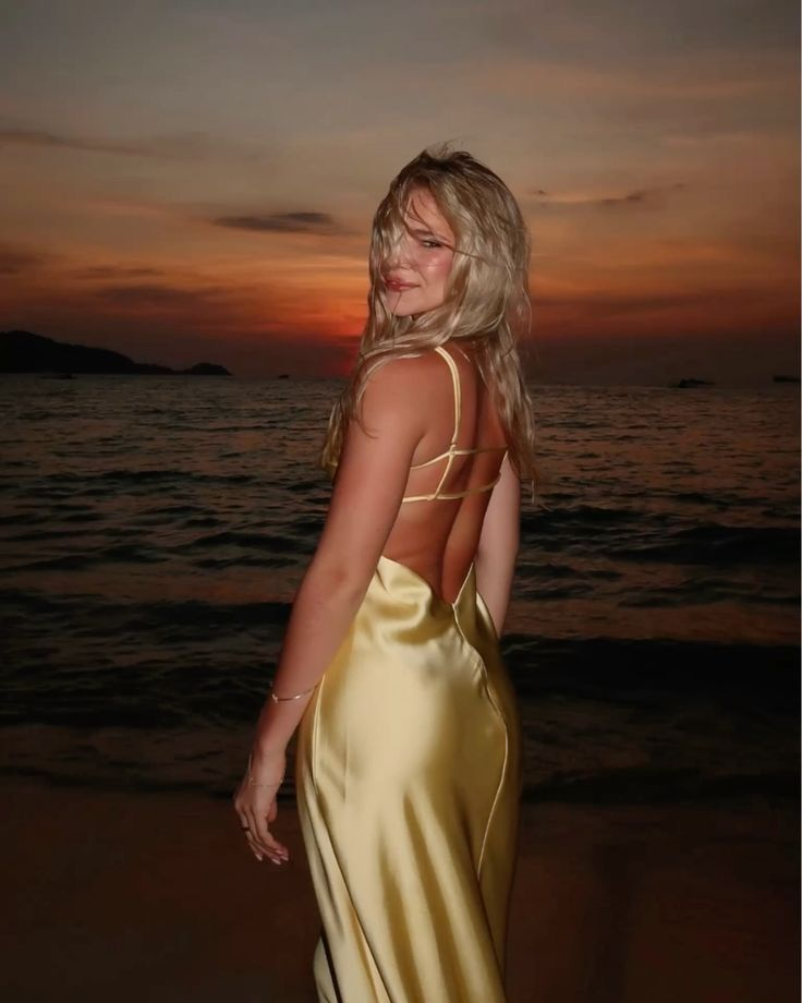 Sexy Spaghetti Straps V Neck Backless Yellow Long Party Dress Prom Gown