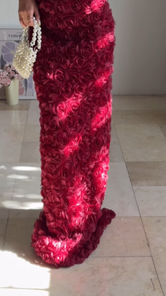 Gorgeous Deep V Burgundy Rose Flowers Long Party Evening Dress,Sheath Prom Dress
