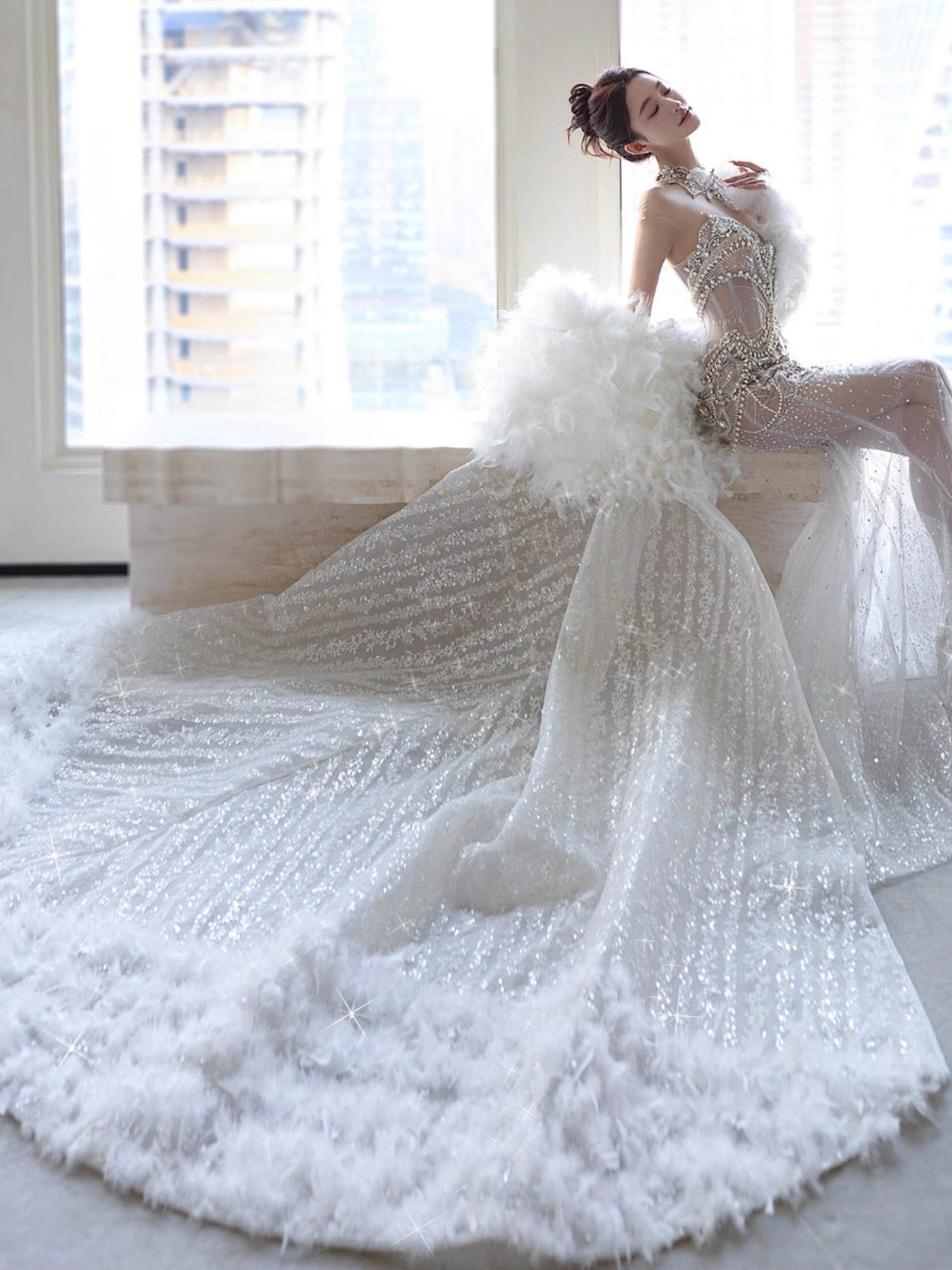 Pretty Mermaid Tulle Beads Long Prom Dresses Formal Evening Dress