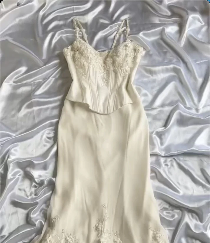 Elegant Straps Chiffon Ivory Long Prom Dress Mermaid Evening Dress