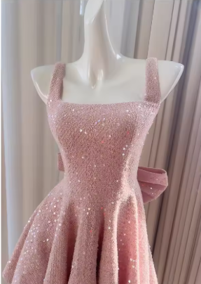Elegant Pink Big Bow Sequin Short Homecoming Dress Party Dress