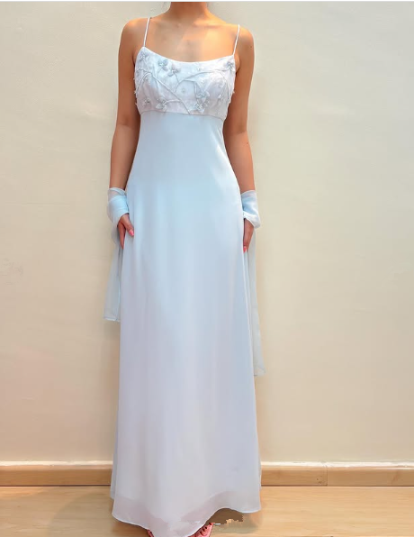 Pretty Light Blue Chiffon Applique Evening Dress,Straps Party Prom Gown