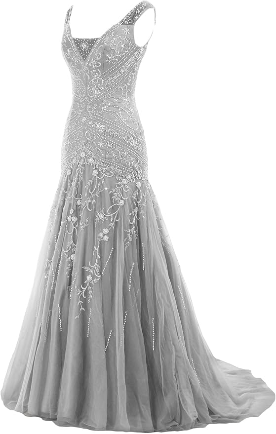 Mermaid V Neck Beaded Long Prom Dress Evening Gowns