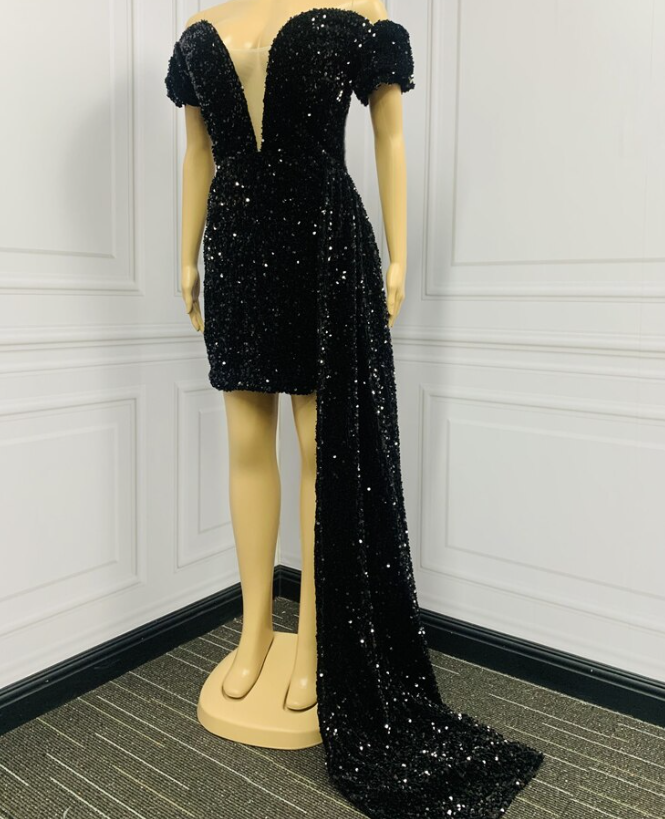 Women Black Sequins Prom Dresses Skirt Black Girl Formal Party Cocktail Homecoming Dress Robe De Princess