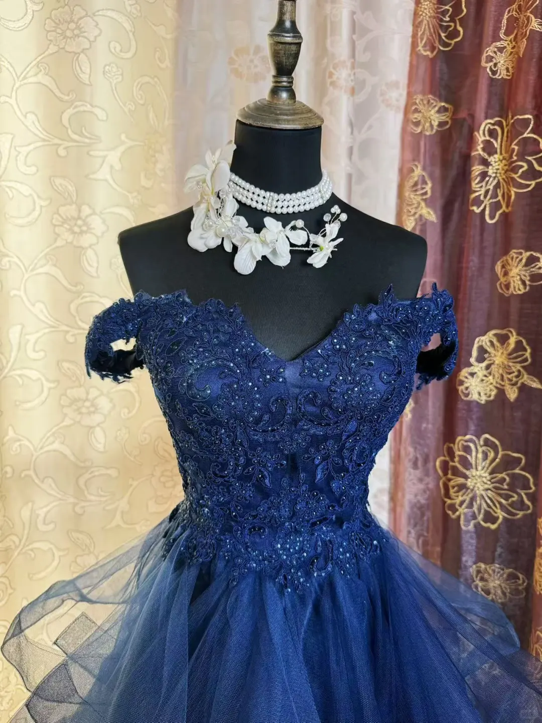 Vintage Navy Blue Tulle Appliques A Line Short Homecoming Dress Off The Shoulder 19th Birthday Outfits