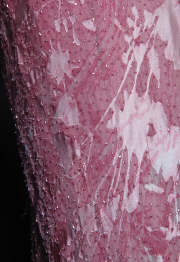 Charming Pink Beaded Chiffon Floral Ruffles Mermaid Long Evening Dress Formal Birthday Dress