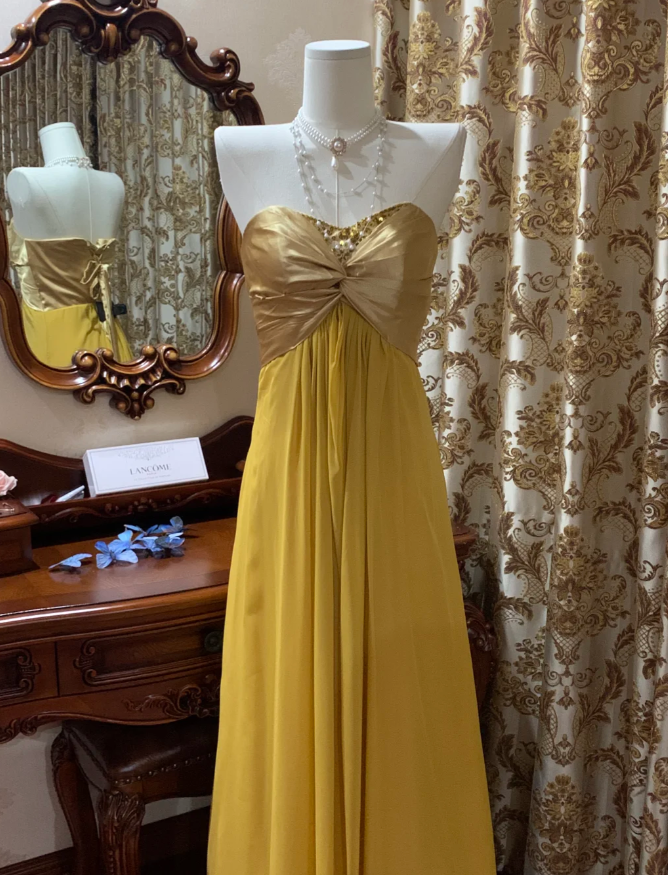 Stylish Strapless Beaded Satin Chiffon Long Wedding Guest Dress Formal Birthday Party Dress