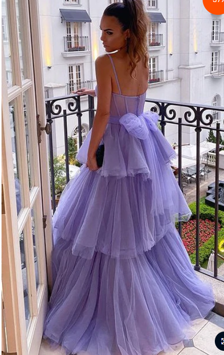Lavender Bustier Tiered Long Prom Dress