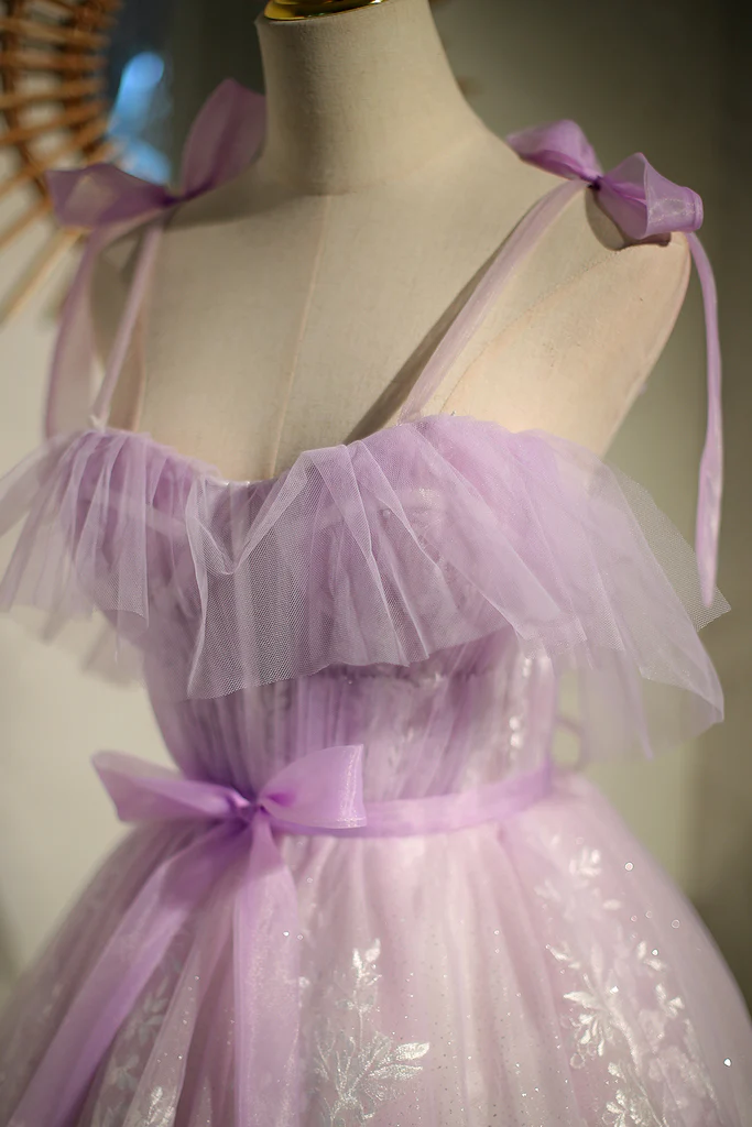 Sweet Purple A-line Short Party Dress with Ribbon