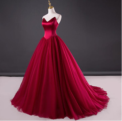 Burgundy Sweetheart Corest Long Prom Dress Lace-up Back Elegant Evening Dress