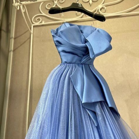 Blue A-line Tulle Evening Dress,Fashion Blue Prom Gown
