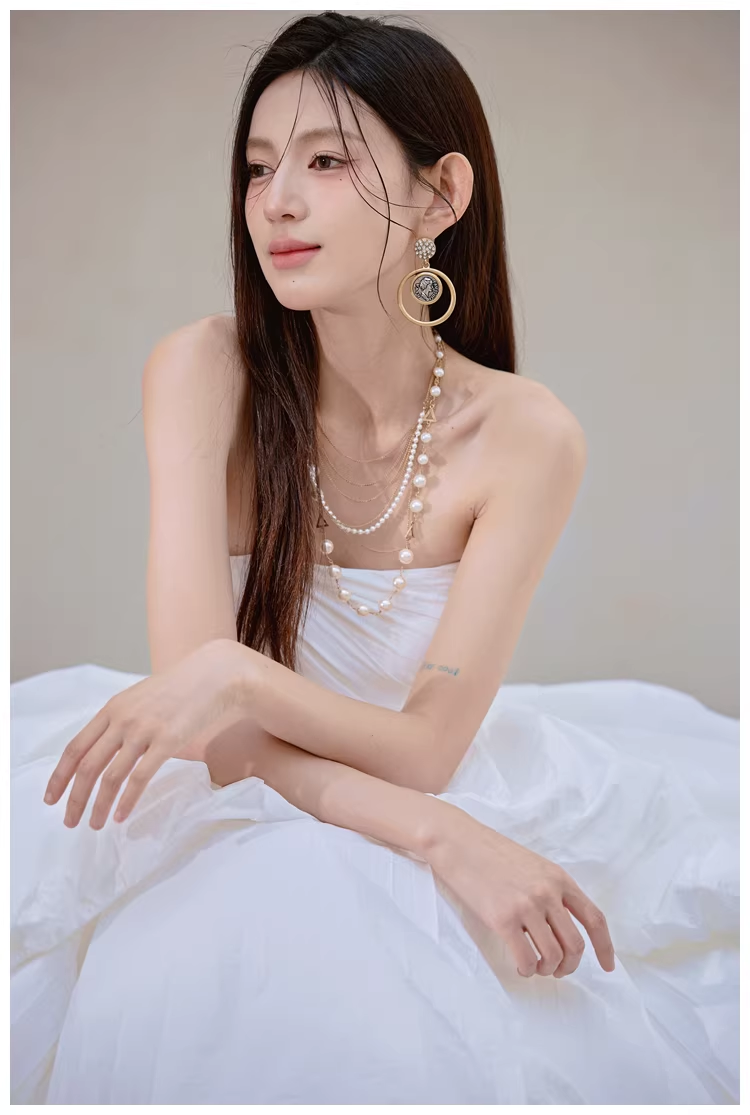 Charming Strapless White Satin Pleated Puff Birthday Party Dress Formal Prom Dresses