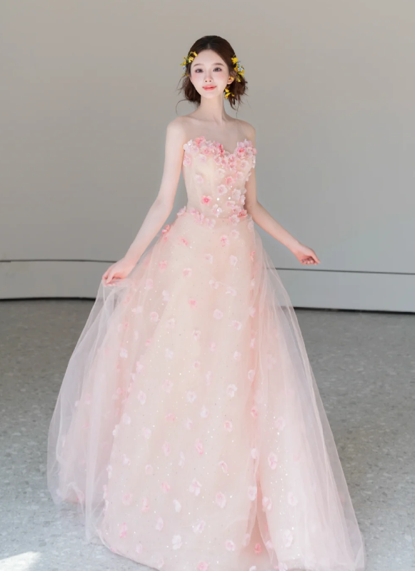 Flowers Tulle Sequin Prom Dress Sweet 16 Birthday Dress Evening Dress