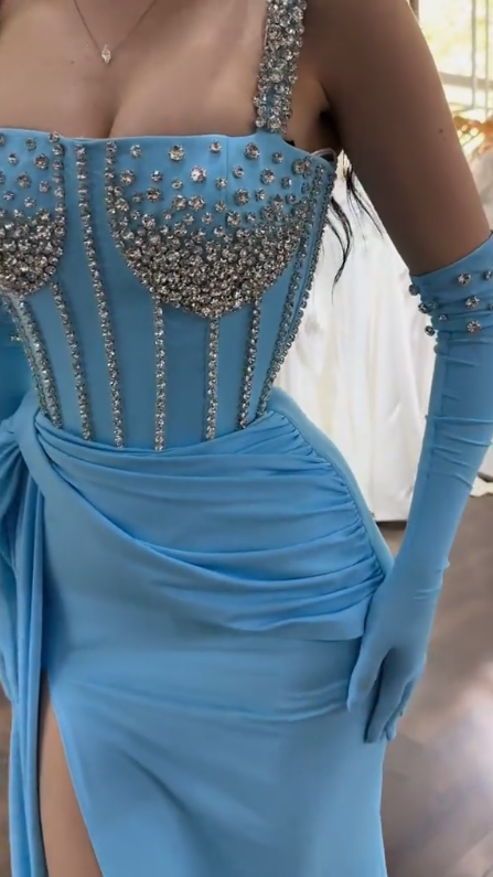 Blue Sparkly Sexy Long Prom Dress Formal Evening Dress