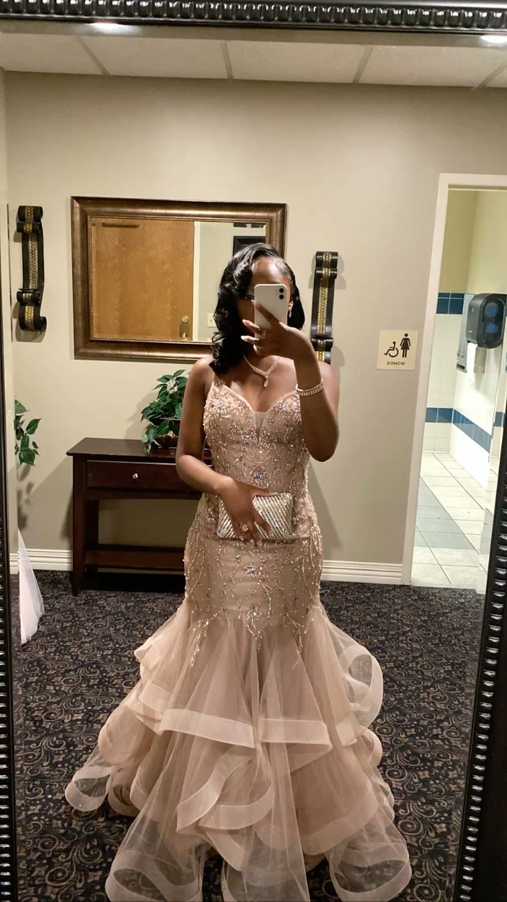 V Neck Mermaid Tulle Prom Dress Beading Evening Dress Graduation Dress